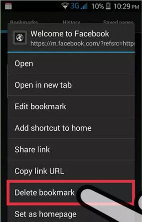 delete bookmarks on android