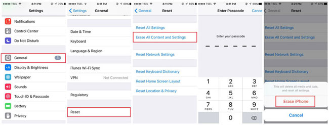 how to factory reset iphone without itunes via settings