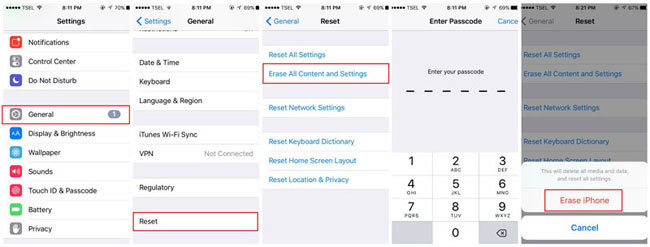 erase all content and settings to fix can't restore backup because software too old error