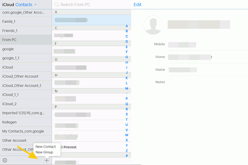 add and group icloud contacts