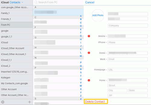 manage and edit icloud contacts