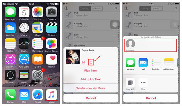 send songs from ipod to iphone via airdrop