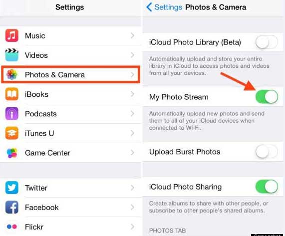 prevent icloud from sharing pictures between iphones by disabling photo stream