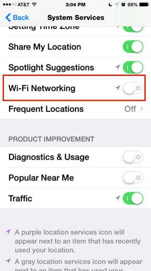 disable iphone wifi network