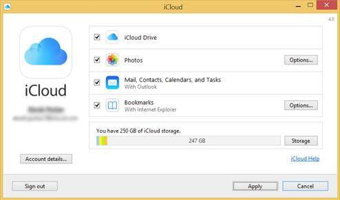enable or disable icloud on windows pc