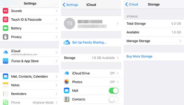 check the icloud storage