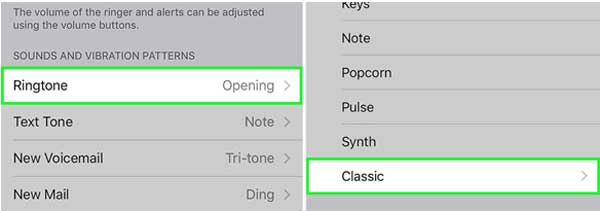 ringtones settings on iPhone