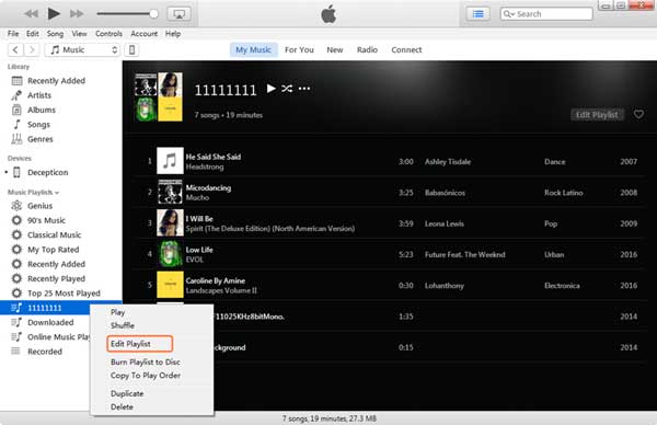 edit playlist on itunes
