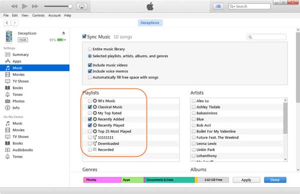 sync playlist to iphone