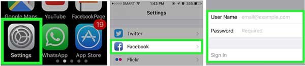 access facebook calendar on iphone settings page