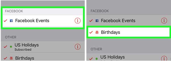 select facebook calendar features to sync with iphone calendar