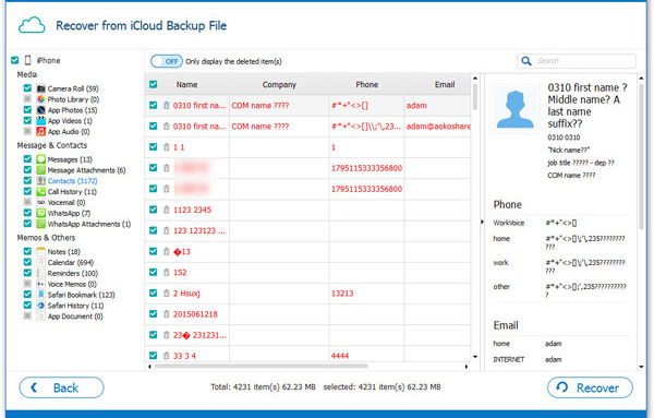 recover selectively contacts from icloud backup