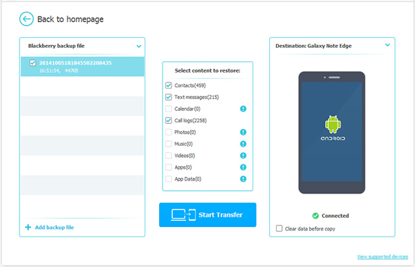 copy messages from blackberry to android