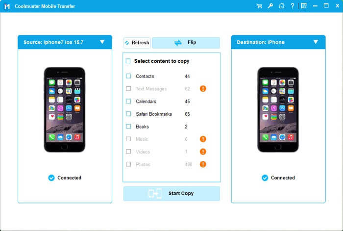 use mobile transfer to transfer files between two devices