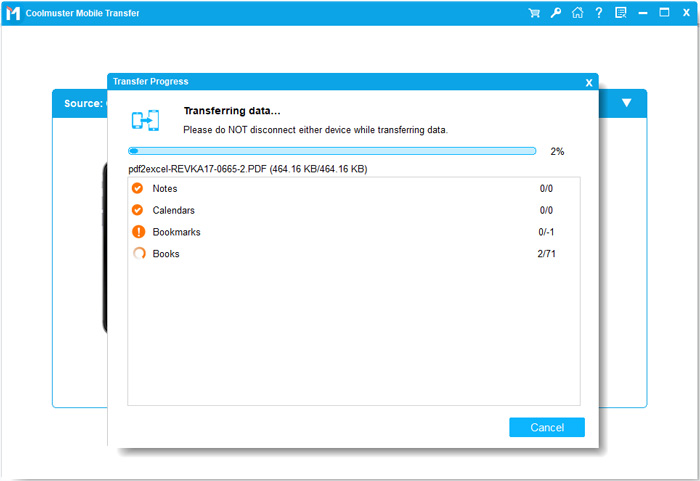 click start copy to transfer your contacts