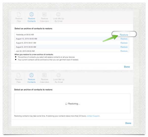 restore icloud contacts