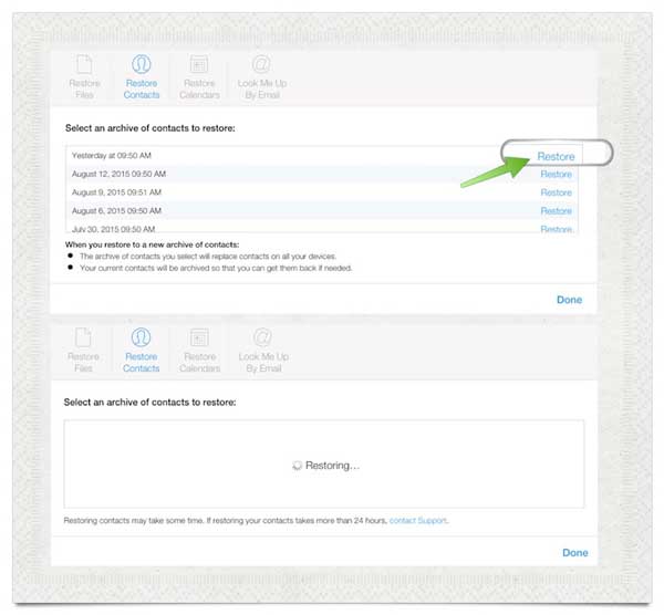 restore icloud contacts