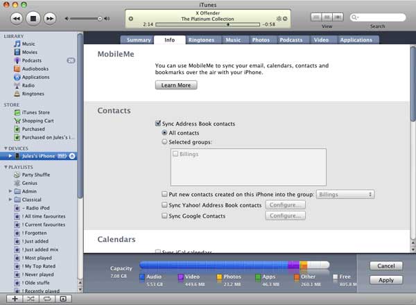 back up al contacts from iphone to mac with itunes