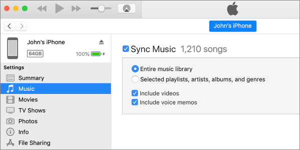 sync music library via itunes