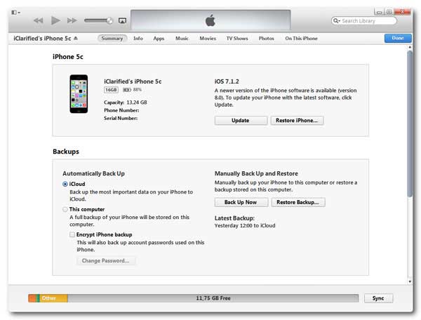 backup iphone via itunes