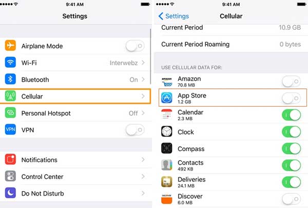 enable cellular data for app store