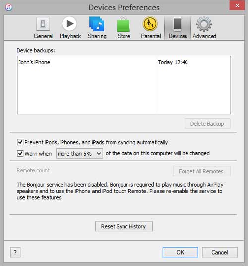 disable automatic syncing on itunes