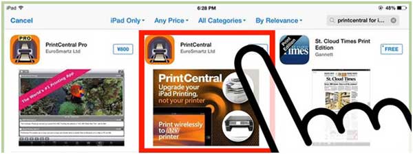 download printcentral to connect iphone to printer