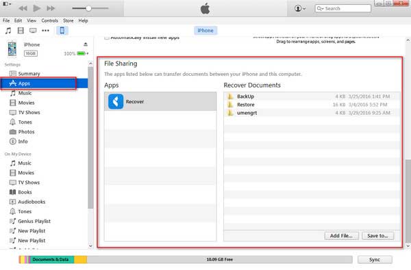 find itunes file sharing