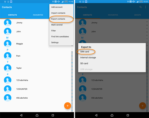 copy contacts from android phone to sim