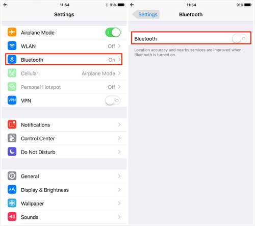 désactiver le bluetooth de l'iPhone pour réparer le son de l'iPhone qui ne fonctionne pas