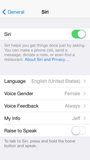 turn off and on siri on ios device