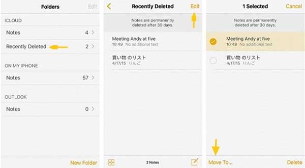 how to restore my notes from icloud in the note app