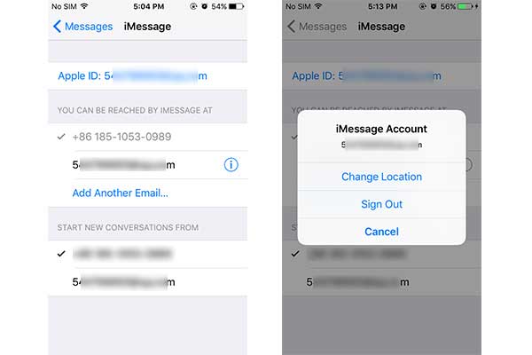 sign in imessage account again on iphone