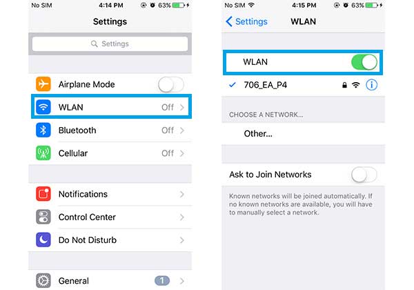 enable wifi on iphone