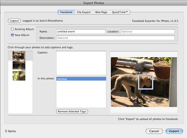 export or upload photo from iphoto to facebook