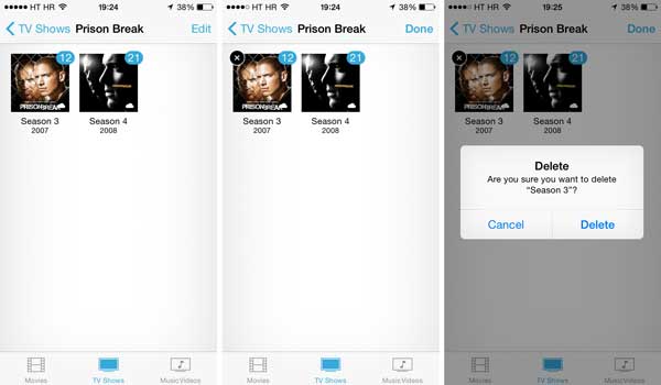 how to remove tv shows from iphone all at once