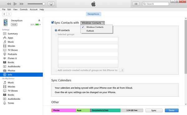 copy contacts from iphone to ipad via itunes