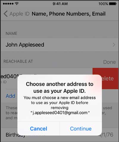 change another email address to use as apple id