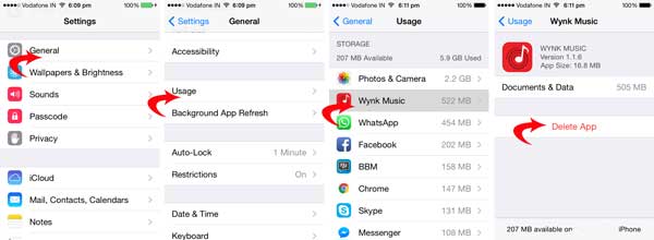 clear app data by removing iphone apps on settings