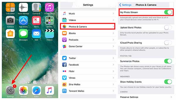 how to enable photo stream on iphone or ipad