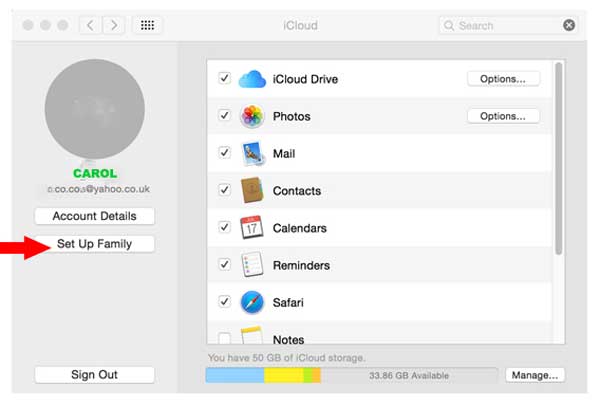 set up icloud family sharing on mac