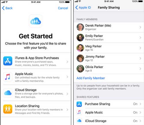 set up family sharing on ios device
