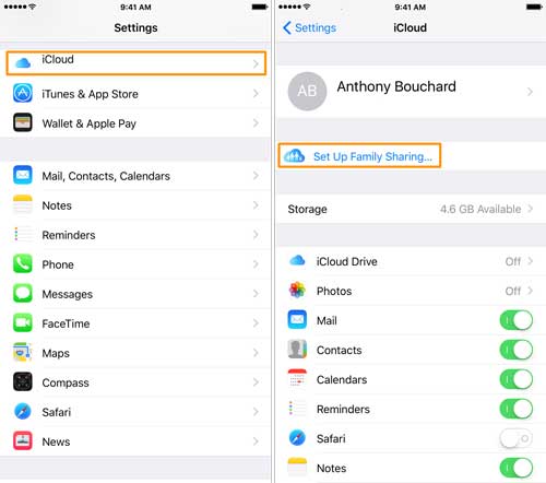 enable family sgaring on your iphone