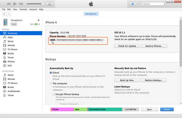 how to find iphone udid with itunes