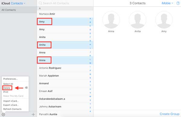 how to delete duplicate icloud contacts