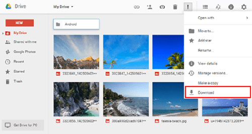 how to transfer photos from htc to pc with google drive