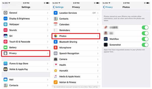 reset iphone photos privacy settings to fix iphone save image not working