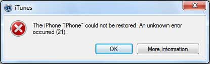 how to fix iphone or itunes error 21