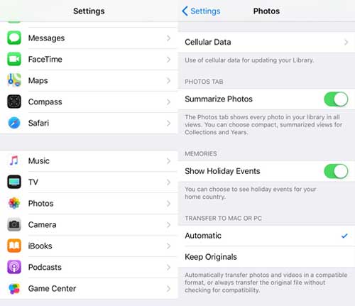 how to automatically transfer heic photos format on iphone