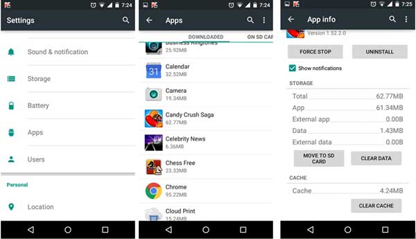 clear app data on android